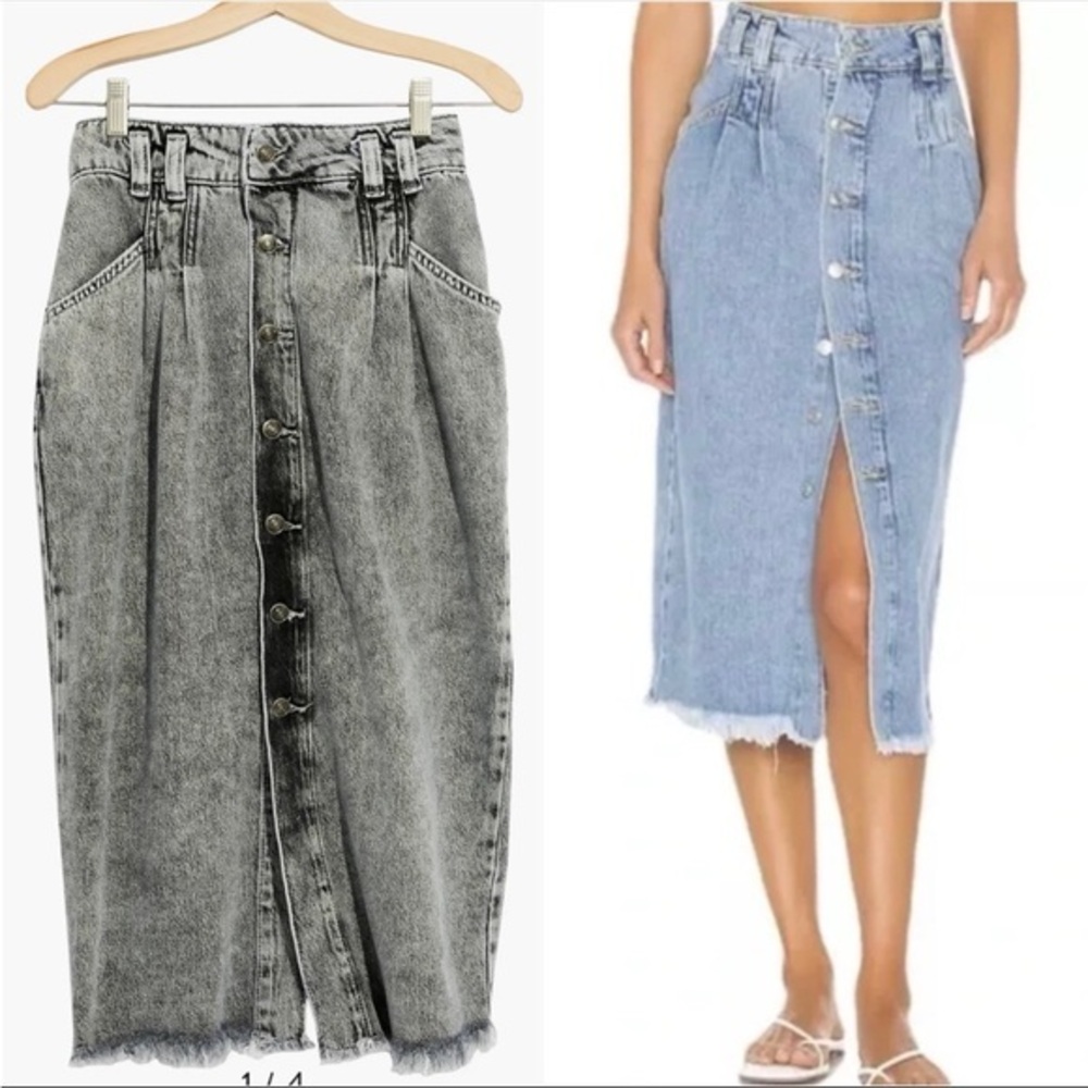 Free People Sidney Black washed denim midi skirt 25 NWOT